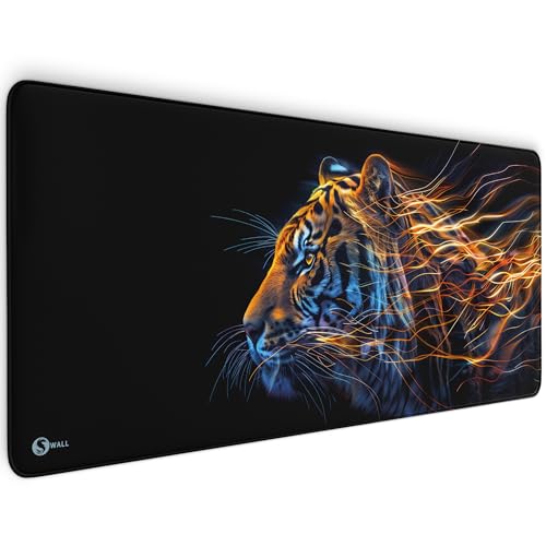 Gaming Mauspad XXL - 4 mm Premium-Dicke, Ultra-Glatte Oberfläche, Mousepad mit vernähten Rändern, rutschfest - stylisch & langlebig für Dein Gaming Setup (Tiger Data, 900 x 400 x 4 mm) von Sunnywall