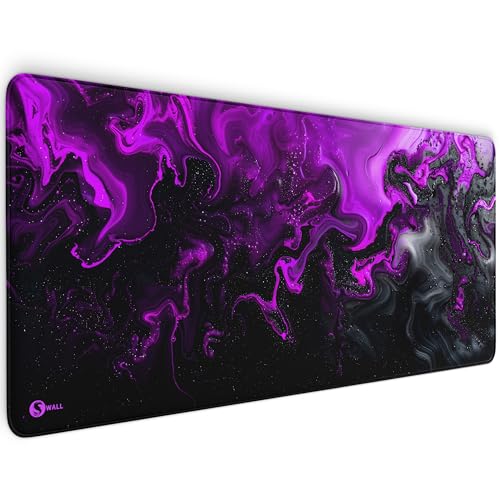 Gaming Mauspad XXL Liquid - 4 mm Premium-Dicke, Ultra-Glatte Oberfläche, vernähte Kanten, rutschfest & langlebiges Gaming Setup. Made in Germany inkl. Wallpaper (Schwarz-Purpur, 900 x 400 x 4 mm) von Sunnywall