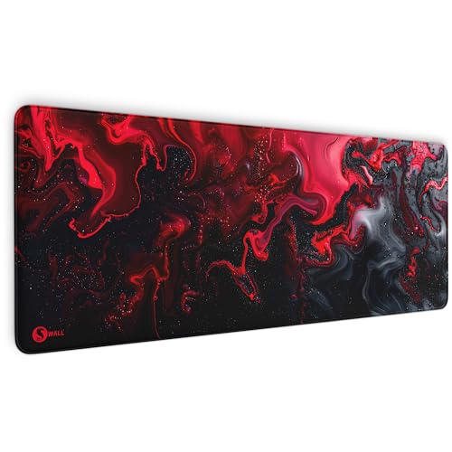 Gaming Mauspad XXL Liquid - 4 mm Premium-Dicke, Ultra-Glatte Oberfläche, vernähte Kanten, rutschfest & langlebiges Gaming Setup. Made in Germany inkl. Wallpaper (Schwarz-Rot, 800 x 300 x 4 mm) von Sunnywall