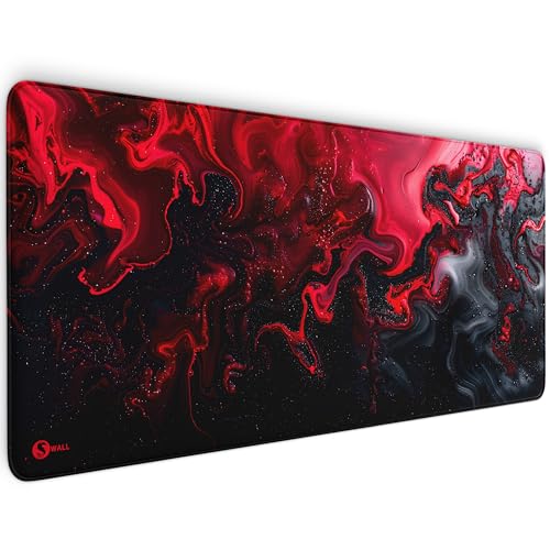 Gaming Mauspad XXL Liquid - 4 mm Premium-Dicke, Ultra-Glatte Oberfläche, vernähte Kanten, rutschfest & langlebiges Gaming Setup. Made in Germany inkl. Wallpaper (Schwarz-Rot, 900 x 400 x 4 mm) von Sunnywall
