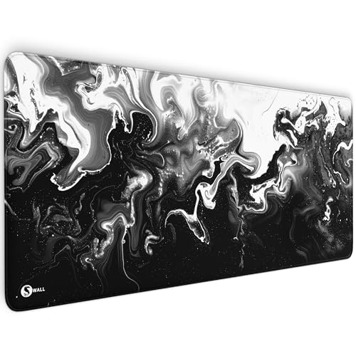 Gaming Mauspad XXL Liquid - 4 mm Premium-Dicke, Ultra-Glatte Oberfläche, vernähte Kanten, rutschfest & langlebiges Gaming Setup. Made in Germany inkl. Wallpaper (Schwarz-Weiss, 900 x 400 x 4 mm) von Sunnywall