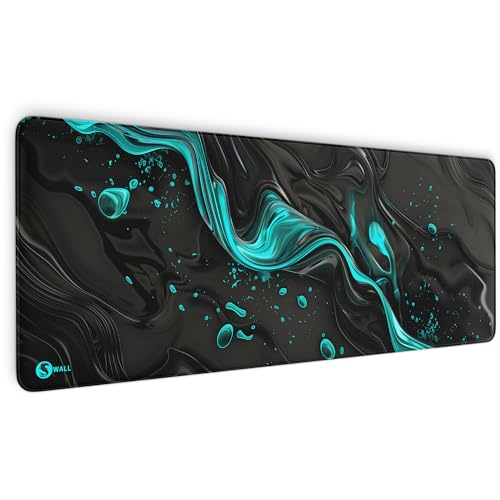 Gaming Mauspad XXL Modern - 4 mm Premium-Dicke, Ultra-Glatte Oberfläche, vernähte Kanten, rutschfest & langlebiges Gaming Setup. Made in Germany inkl. Wallpaper (Schwarz-Hellblau, 800 x 300 x 4 mm) von Sunnywall