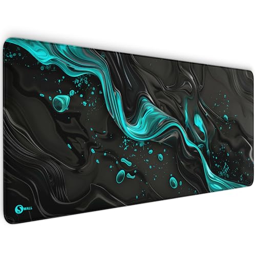 Gaming Mauspad XXL Modern - 4 mm Premium-Dicke, Ultra-Glatte Oberfläche, vernähte Kanten, rutschfest & langlebiges Gaming Setup. Made in Germany inkl. Wallpaper (Schwarz-Hellblau, 900 x 400 x 4 mm) von Sunnywall
