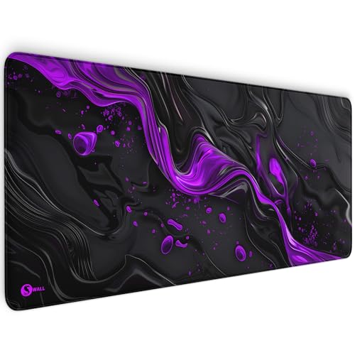 Gaming Mauspad XXL Modern - 4 mm Premium-Dicke, Ultra-Glatte Oberfläche, vernähte Kanten, rutschfest & langlebiges Gaming Setup. Made in Germany inkl. Wallpaper (Schwarz-Purpur, 900 x 400 x 4 mm) von Sunnywall