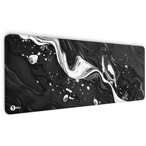 Gaming Mauspad XXL Modern - 4 mm Premium-Dicke, Ultra-Glatte Oberfläche, vernähte Kanten, rutschfest & langlebiges Gaming Setup. Made in Germany inkl. Wallpaper (Schwarz-Weiss, 800 x 300 x 4 mm) von Sunnywall