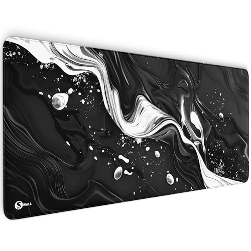 Gaming Mauspad XXL Modern - 4 mm Premium-Dicke, Ultra-Glatte Oberfläche, vernähte Kanten, rutschfest & langlebiges Gaming Setup. Made in Germany inkl. Wallpaper (Schwarz-Weiss, 900 x 400 x 4 mm) von Sunnywall