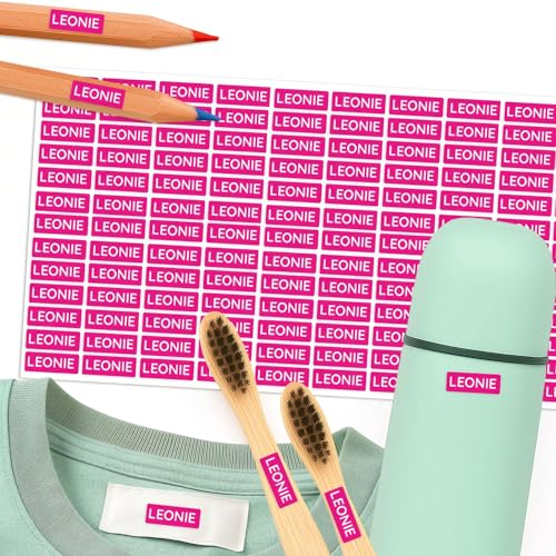 Mini Namensaufkleber 16 x 6 mm – Namensschilder - Stifte, Kleidung, Kleinteile (156 Stück) – wasserfest & spülmaschinengeeignet – BPA-frei – Sunnywall (Pink) von Sunnywall