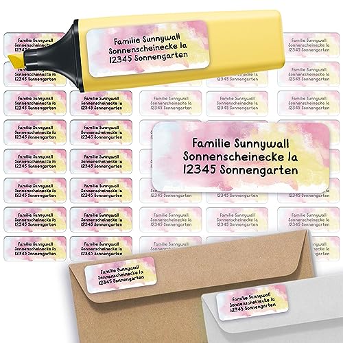 Sunnywall® Adressetiketten Adressaufkleber personalisiert - 110 Klebeetiketten Sunrise 53x21mm | Aufkleber mit Wunschtext von Sunnywall