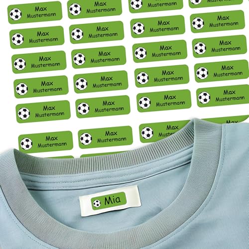 Sunnywall® für Kleidung Namensaufkleber Aufbügel-Etiketten Aufkleber Sticker 3,8x1,4cm | 37 Stück für Kinder Schule und Kindergarten (Fußball 38) von Sunnywall
