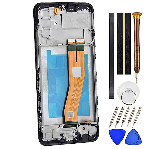 Komplettes Display mit Rahmen für Samsung Galaxy A02s A03s SM-A025F SM-A037F LCD Touch Assembled Screen Ersatz 6,5 Zoll Schwarz + Gratis Toolkit von Sunrise glow