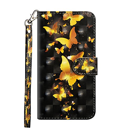 Sunrive Hülle Für BQ Aquaris X/BQ Aquaris X Pro, Magnetisch Schaltfläche Ledertasche Schutzhülle Case Handyhülle Schalen Handy Tasche Lederhülle(Goldener Schmetterling)+Gratis Universal Eingabestift von Sunrive