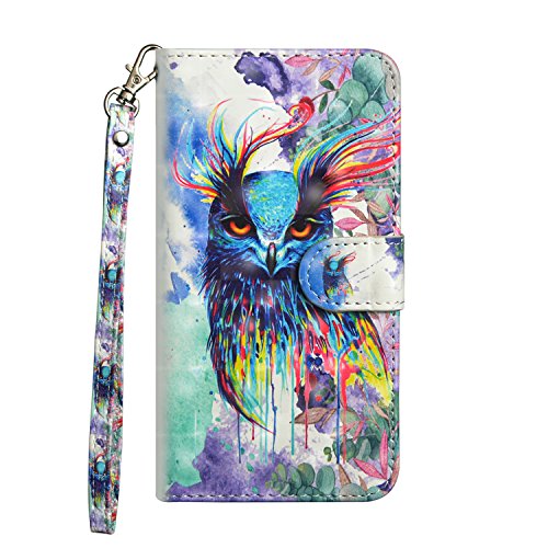 Sunrive Hülle Für Sony Xperia XZ2 Compact, Magnetisch Schaltfläche Ledertasche Schutzhülle Case Handyhülle Schalen Handy Tasche Lederhülle(Aquarell Eule)+Gratis Universal Eingabestift von Sunrive