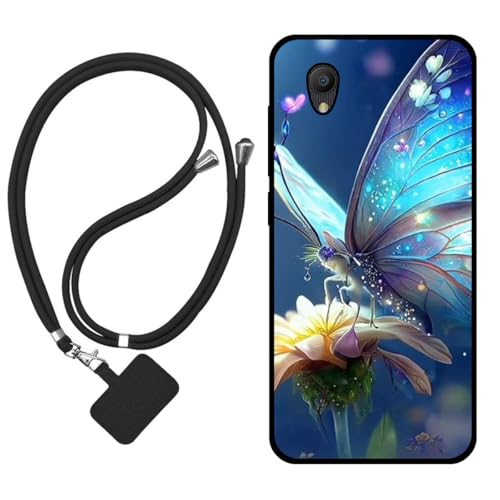 Sunrive Hülle Kompatibel mit Alcatel 1 Plus Case,matt Handyhülle Schutzhülle Etui TPU Rückseite (Schmetterling,Blume) +1x Universale Handykette MEHRWEG von Sunrive