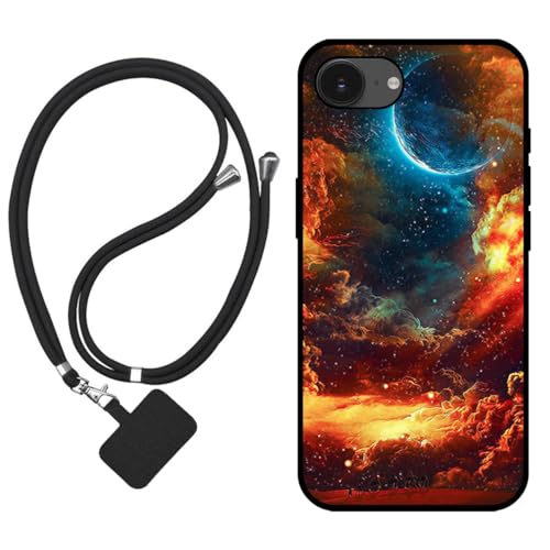 Sunrive Hülle Kompatibel mit Apple iPhone 16E Case,matt Handyhülle Schutzhülle Etui TPU Rückseite (Wolken,Mond,Himmel) +1x Universale Handykette MEHRWEG von Sunrive