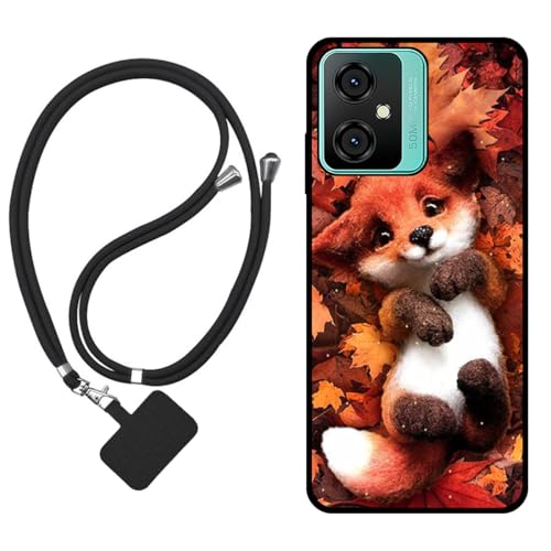 Sunrive Hülle Kompatibel mit Blackview OSCAL C70 Case,matt Handyhülle Schutzhülle Etui Karikatur Muster TPU Backcover (Ahornblattfuchs) +1x Universale Handykette MEHRWEG von Sunrive