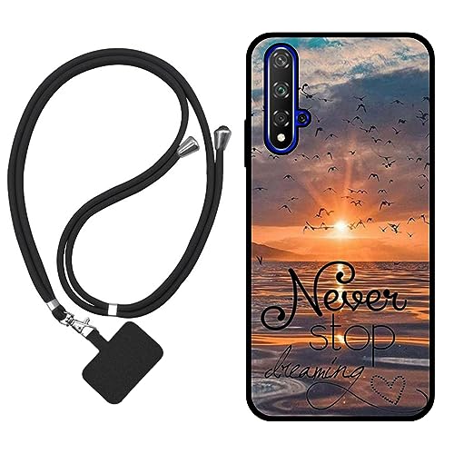 Sunrive Hülle Kompatibel mit Huawei Nova 5T Case,matt Handyhülle Schutzhülle Etui Karikatur Muster TPU Backcover (Das Meer,Möwen,die Sonne) +1x Universale Handykette MEHRWEG von Sunrive