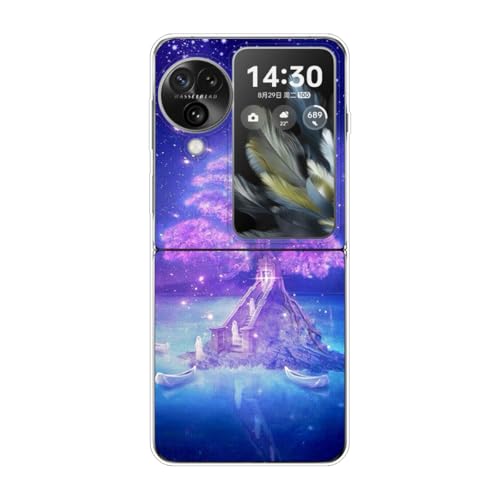 Sunrive Hülle Kompatibel mit Oppo Find N3 Flip,Transparent Handyhülle Schutzhülle Etui Karikatur Muster PC Case (Bäume, Himmel, Sterne) MEHRWEG von Sunrive