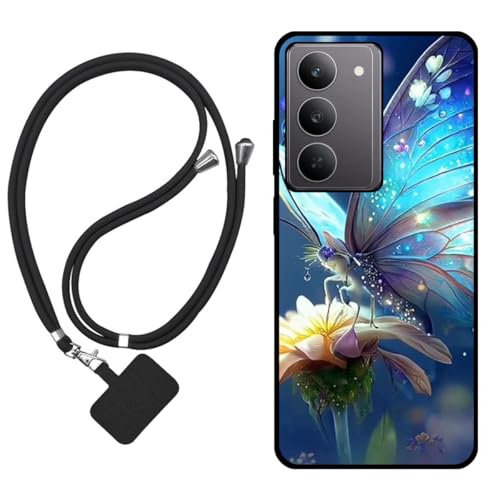 Sunrive Hülle Kompatibel mit Oppo Narzo 80X 5G Case,matt Handyhülle Schutzhülle Etui TPU Rückseite (Schmetterling,Blume) +1x Universale Handykette MEHRWEG von Sunrive