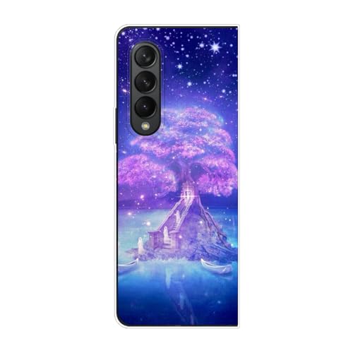 Sunrive Hülle Kompatibel mit Samsung Galaxy Z Fold3,Transparent Handyhülle Schutzhülle Etui Karikatur Muster PC Case (Bäume, Himmel, Sterne) MEHRWEG von Sunrive