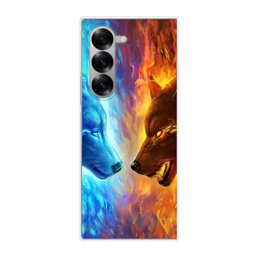 Sunrive Hülle Kompatibel mit Samsung Galaxy Z Fold6,Transparent Handyhülle Schutzhülle Etui Karikatur Muster PC Case (Bäume, Himmel, Sterne) MEHRWEG von Sunrive