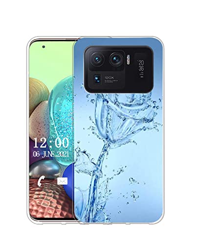 Sunrive Hülle Kompatibel mit Xiaomi Mi 11 Ultra Silikon,Transparent Handyhülle Schutzhülle Etui Karikatur Muster Weiches TPU Silikon Case (Blaue Wasserrose) MEHRWEG von Sunrive