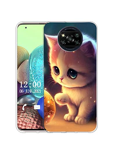 Sunrive Hülle Kompatibel mit Xiaomi Poco X3/X3 Pro,Transparent Handyhülle Schutzhülle Etui Muster Weiches TPU Silikon Case (Katze, Ball) MEHRWEG von Sunrive