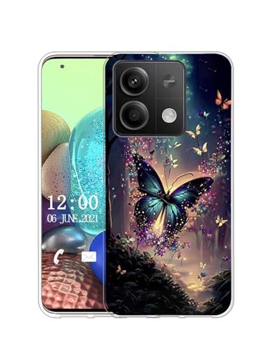 Sunrive Hülle Kompatibel mit Xiaomi Redmi Note 13 Pro 5G Silikon,Transparent Handyhülle Schutzhülle Etui Karikatur Muster Weiches TPU Silikon Case (Schmetterlinge, Dschungel, Blumen) MEHRWEG von Sunrive