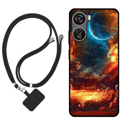 Sunrive Hülle Kompatibel mit ZTE Blade V50 Design 5G Case,matt Handyhülle Schutzhülle Etui Karikatur Muster TPU Backcover (Wolken,Mond,Himmel) +1x Universale Handykette MEHRWEG von Sunrive