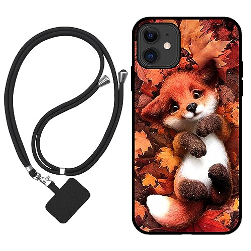 Sunrive Hülle Kompatibel mit iPhone 11 Case,matt Handyhülle Schutzhülle Etui Karikatur Muster TPU Backcover (Ahornblattfuchs) +1x Universale Handykette MEHRWEG von Sunrive