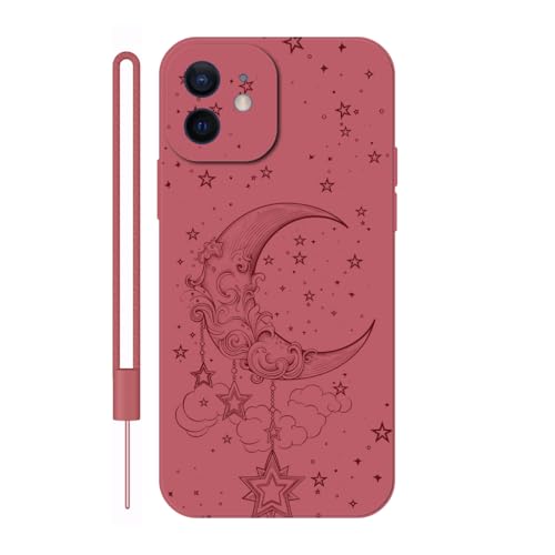Sunrive Hülle Kompatibel mit iPhone 12 Case,matt Handyhülle Schutzhülle Etui TPU Rückseite (rot) +1xHandykette Handschlaufe von Sunrive