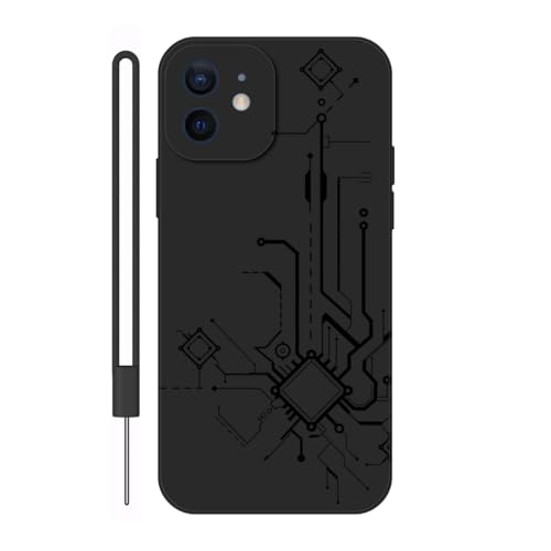 Sunrive Hülle Kompatibel mit iPhone 12 Case,matt Handyhülle Schutzhülle Etui TPU Rückseite (schwarz) +1xHandykette Handschlaufe von Sunrive