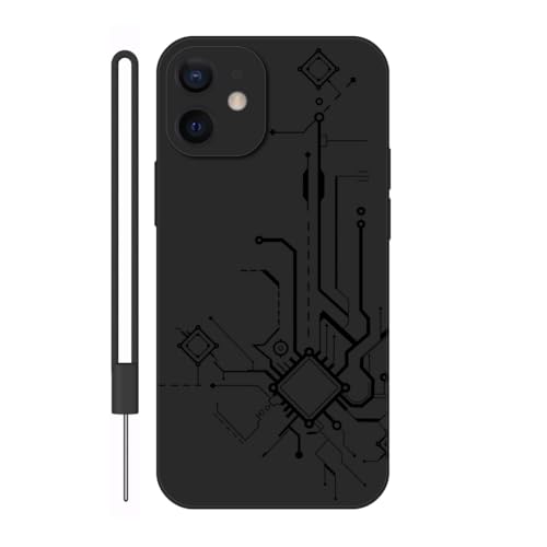 Sunrive Hülle Kompatibel mit iPhone 12 mini Case,matt Handyhülle Schutzhülle Etui TPU Rückseite (schwarz) +1xHandykette Handschlaufe von Sunrive
