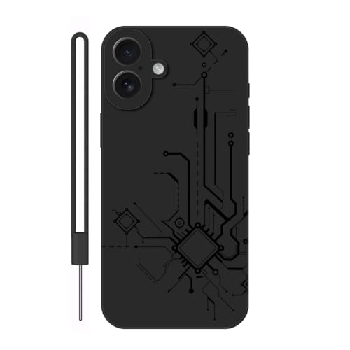 Sunrive Hülle Kompatibel mit iPhone 16 Case,matt Handyhülle Schutzhülle Etui TPU Rückseite (schwarz) +1xHandykette Handschlaufe von Sunrive