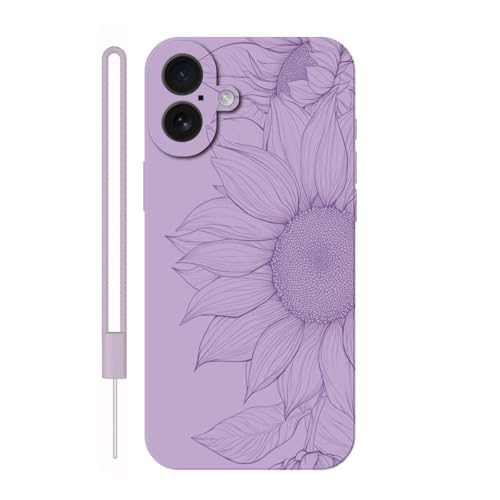 Sunrive Hülle Kompatibel mit iPhone 16 Plus Case,matt Handyhülle Schutzhülle Etui TPU Rückseite (lila) +1xHandykette Handschlaufe von Sunrive