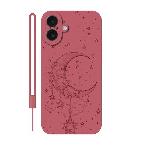 Sunrive Hülle Kompatibel mit iPhone 16 Plus Case,matt Handyhülle Schutzhülle Etui TPU Rückseite (rot) +1xHandykette Handschlaufe von Sunrive