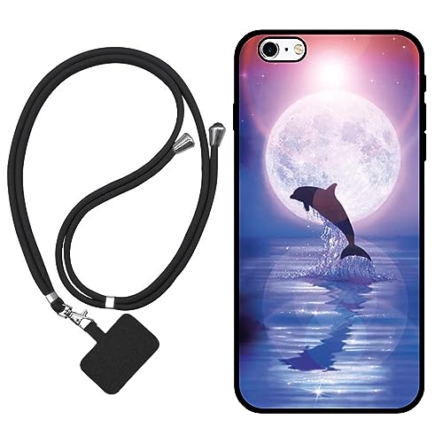 Sunrive Hülle Kompatibel mit iPhone 6 Plus/6s Plus Case,matt Handyhülle Schutzhülle Etui Karikatur Muster TPU Backcover (Mond,Delphine,Meer) +1x Universale Handykette MEHRWEG von Sunrive