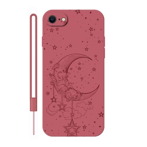 Sunrive Hülle Kompatibel mit iPhone SE 2020/8/7 Case,matt Handyhülle Schutzhülle Etui TPU Rückseite (rot) +1xHandykette Handschlaufe von Sunrive