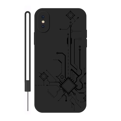 Sunrive Hülle Kompatibel mit iPhone X/XS Case,matt Handyhülle Schutzhülle Etui TPU Rückseite (schwarz) +1xHandykette Handschlaufe von Sunrive