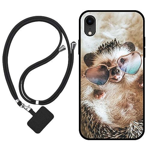 Sunrive Hülle Kompatibel mit iPhone XR Case,matt Handyhülle Schutzhülle Etui Karikatur Muster TPU Backcover (Igel) +1x Universale Handykette MEHRWEG von Sunrive