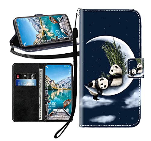 Sunrive Kompatibel mit Alcatel 1 Plus Hülle,Magnetisch Schaltfläche Ledertasche Schutzhülle Etui Leder Case Handyhülle Tasche Schalen Lederhülle MEHRWEG(Mond Panda B1) von Sunrive