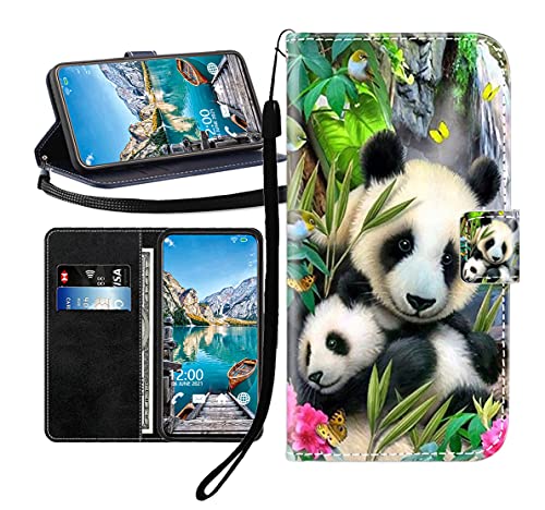 Sunrive Kompatibel mit Blackview Wave 6C Hülle,Magnetisch Schaltfläche Ledertasche Schutzhülle Etui Leder Case Handyhülle Tasche Schalen Lederhülle MEHRWEG(Wasserfall Panda B1) von Sunrive