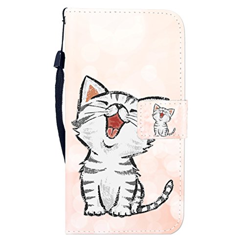 Sunrive Kompatibel mit Oppo A40m / Oppo A40 Hülle,Magnetisch Schaltfläche Ledertasche Schutzhülle Etui Leder Case Handyhülle Tasche Schalen Lederhülle MEHRWEG(W8 Katze 1) von Sunrive