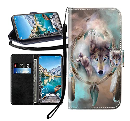 Sunrive Kompatibel mit Oppo Find X8S Hülle,Magnetisch Schaltfläche Ledertasche Schutzhülle Etui Leder Case Handyhülle Tasche Schalen Lederhülle MEHRWEG(Wolf Traumfänger B1) von Sunrive