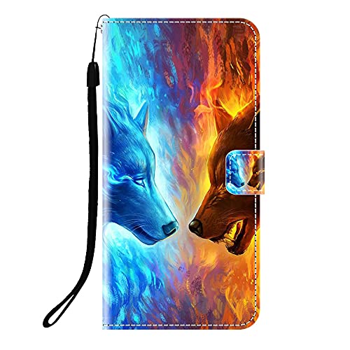 Sunrive Kompatibel mit Oppo Realme 14 5G Hülle,Magnetisch Schaltfläche Ledertasche Schutzhülle Etui Leder Case Handyhülle Tasche Schalen Lederhülle MEHRWEG(Q Wolf 4) von Sunrive