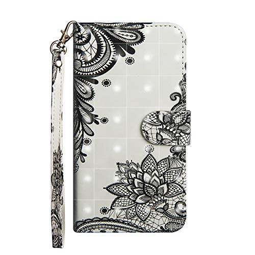Sunrive Kompatibel mit Oppo Realme P3 Ultra 5G Hülle,Magnetisch Schaltfläche Ledertasche Schutzhülle Etui Leder Case Cover Handyhülle Tasche Schalen Lederhülle MEHRWEG(Schwarze Blume) von Sunrive