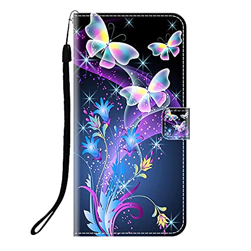 Sunrive Kompatibel mit TCL 60 Nxtpaper Hülle,Magnetisch Schaltfläche Ledertasche Schutzhülle Etui Leder Case Handyhülle Tasche Schalen Lederhülle MEHRWEG(Q Schmetterling 2) von Sunrive