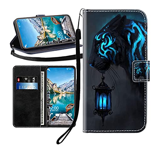 Sunrive Kompatibel mit UMIDIGI A7 Pro Hülle,Magnetisch Schaltfläche Ledertasche Schutzhülle Etui Leder Case Handyhülle Tasche Schalen Lederhülle MEHRWEG(Schwarzer Tiger B1) von Sunrive