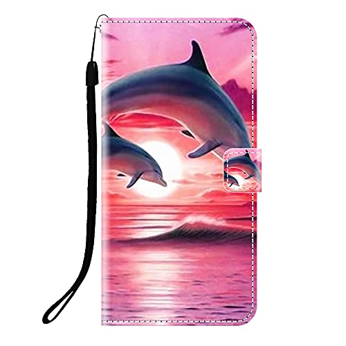 Sunrive Kompatibel mit iPhone 14 Hülle,Magnetisch Schaltfläche Ledertasche Schutzhülle Etui Leder Case Handyhülle Tasche Schalen Lederhülle MEHRWEG(Q Delfin) von Sunrive