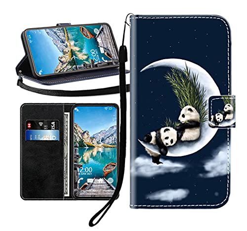 Sunrive Kompatibel mit iPhone 14 Plus Hülle,Magnetisch Schaltfläche Ledertasche Schutzhülle Etui Leder Case Handyhülle Tasche Schalen Lederhülle MEHRWEG(Mond Panda B1) von Sunrive