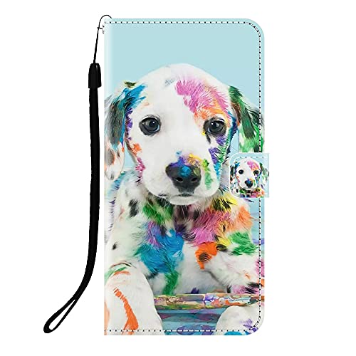 Sunrive Kompatibel mit iPhone 14 Pro Hülle,Magnetisch Schaltfläche Ledertasche Schutzhülle Etui Leder Case Handyhülle Tasche Schalen Lederhülle MEHRWEG(Q Hund 2) von Sunrive